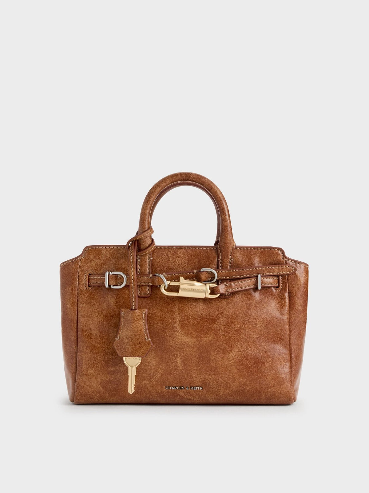 Mini Delfina Belted Tote Bag - Distressed Tan - store - of - prashant