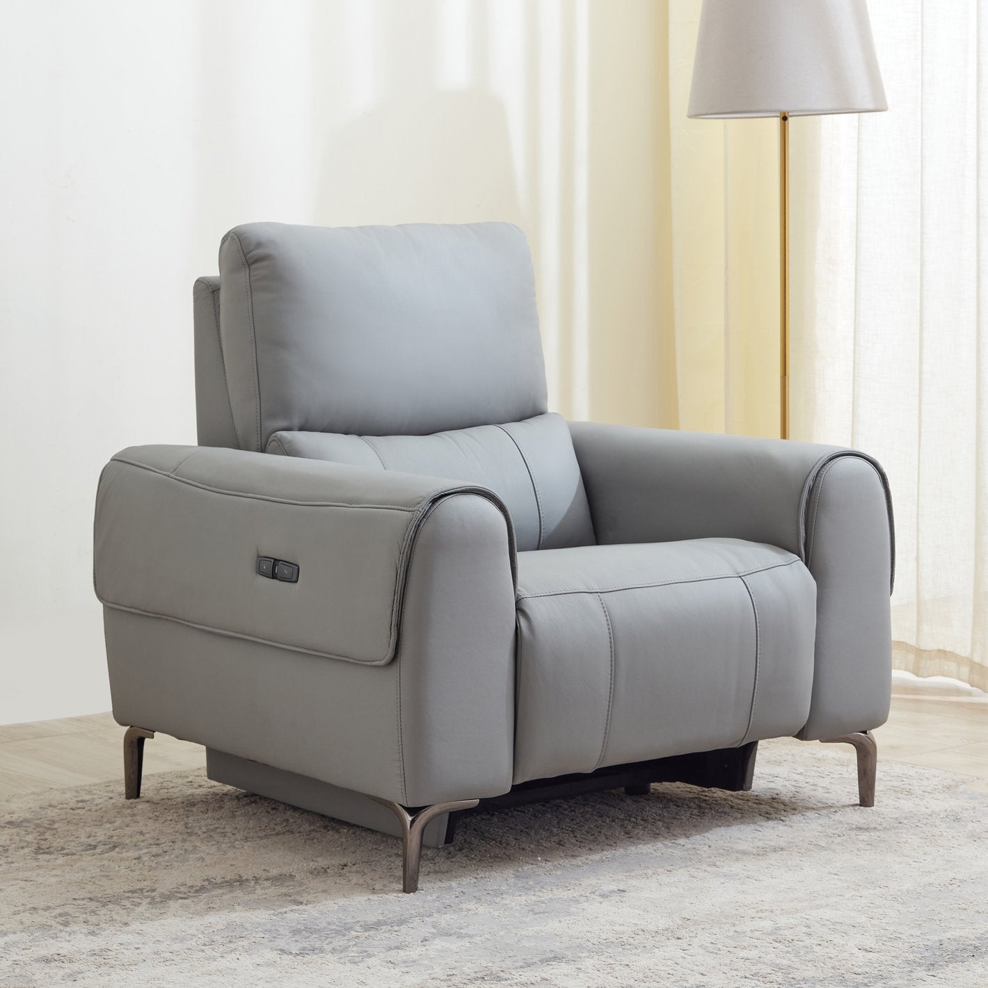 Amigo Half Leather 1 - Seater Electric Recliner - Grey - store - of - prashant