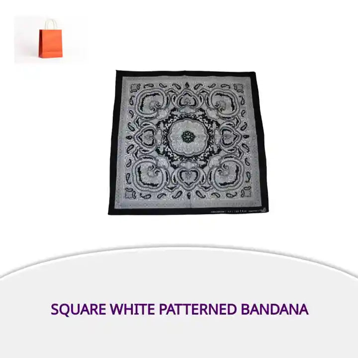 Square White Patterned Bandana by@Outfy